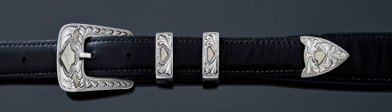 EC480I Old Arrow feather engraved 4pc buckle with Mammoth Ivory