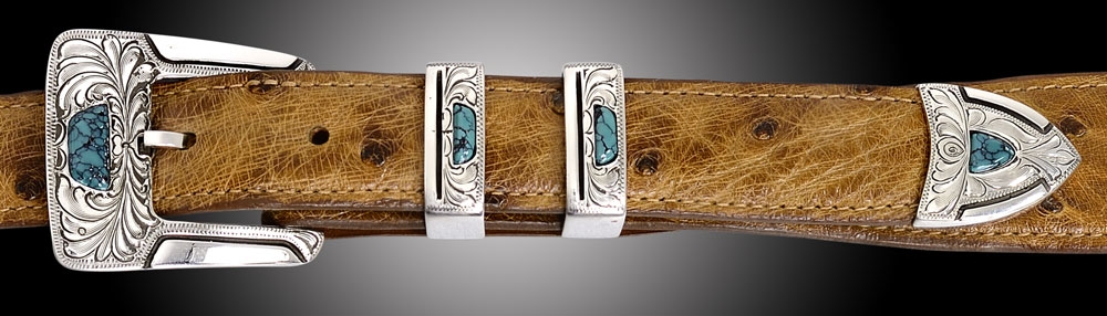 EC50T 1&quot; 4 piece buckle,  Gila Feather Engraved, Turquoise