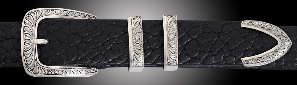 EC64 Caliente Feather Engraved 4pc buckle on Black Bison