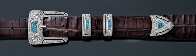 EF50CT 1&quot; 4 piece buckle, fine engraved with turquoise chip inlay